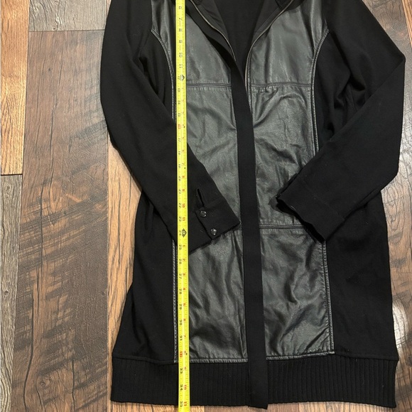 White + Warren Black 100 Merino Wool with Leather Trim Jacket in size Large - Picture 10 of 16